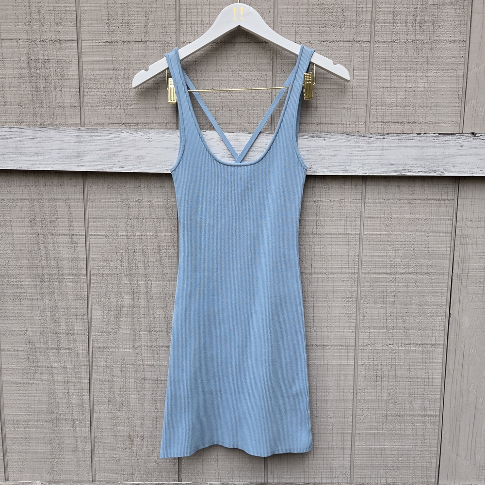 Zara Light Blue Sleeveless Ribbed Bodycon Sexy Mini Open Back Dress Medium
